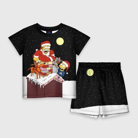 Детский костюм с шортами 3D с принтом Симпсон   Санта Клаус в Тюмени,  |  | Тематика изображения на принте: bart | christmas | happy new year | homer simpson | the simpsons | барт | гомер | дед мороз | луна | новый год | олень | подарки | санта | снег | собака | сосульки