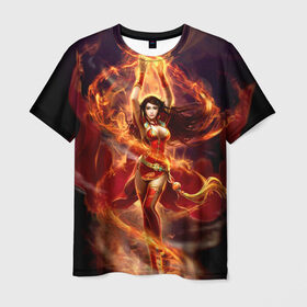 Мужская футболка 3D с принтом Девушка в огне в Тюмени, 100% полиэфир | прямой крой, круглый вырез горловины, длина до линии бедер | beautiful | fantasy | fire | girl | young | девушка | красивая | молодая | огонь | фантазия