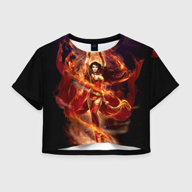Женская футболка 3D укороченная с принтом Девушка в огне в Тюмени, 100% полиэстер | круглая горловина, длина футболки до линии талии, рукава с отворотами | beautiful | fantasy | fire | girl | young | девушка | красивая | молодая | огонь | фантазия