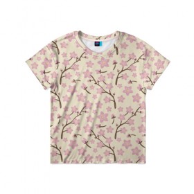 Детская футболка 3D с принтом Цветы вишни в Тюмени, 100% гипоаллергенный полиэфир | прямой крой, круглый вырез горловины, длина до линии бедер, чуть спущенное плечо, ткань немного тянется | 