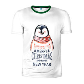Мужская футболка 3D спортивная с принтом Happy New Year в Тюмени, 100% полиэстер с улучшенными характеристиками | приталенный силуэт, круглая горловина, широкие плечи, сужается к линии бедра | 2017 | happy new year | holiday | marry christmas | winter | зима | новый год | пингвин | рождество