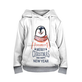 Детская толстовка 3D с принтом Happy New Year в Тюмени, 100% полиэстер | двухслойный капюшон со шнурком для регулировки, мягкие манжеты на рукавах и по низу толстовки, спереди карман-кенгуру с мягким внутренним слоем | 2017 | happy new year | holiday | marry christmas | winter | зима | новый год | пингвин | рождество