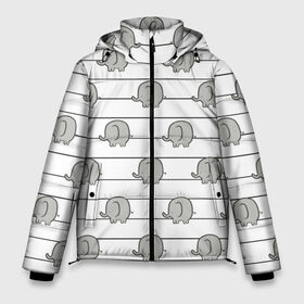 Мужская зимняя куртка 3D с принтом Милые слоны в Тюмени, верх — 100% полиэстер; подкладка — 100% полиэстер; утеплитель — 100% полиэстер | длина ниже бедра, свободный силуэт Оверсайз. Есть воротник-стойка, отстегивающийся капюшон и ветрозащитная планка. 

Боковые карманы с листочкой на кнопках и внутренний карман на молнии. | Тематика изображения на принте: линии | милые слоники понравятся вашим любимым. слон | полосы | серый | слоник | слоны