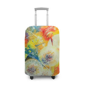 Чехол для чемодана 3D с принтом Одуванчики в Тюмени, 86% полиэфир, 14% спандекс | двустороннее нанесение принта, прорези для ручек и колес | bright | dandelions | dragonfly | meadow | paint | painting | summer | живопись | краски | лето | луг | одуванчики | стрекоза | яркие