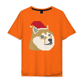 Мужская футболка хлопок Oversize с принтом Doge новогодний в Тюмени, 100% хлопок | свободный крой, круглый ворот, “спинка” длиннее передней части | doge | doge новогодний | интернет приколы | новый год | подарок на новый год