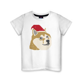 Детская футболка хлопок с принтом Doge новогодний в Тюмени, 100% хлопок | круглый вырез горловины, полуприлегающий силуэт, длина до линии бедер | doge | doge новогодний | интернет приколы | новый год | подарок на новый год