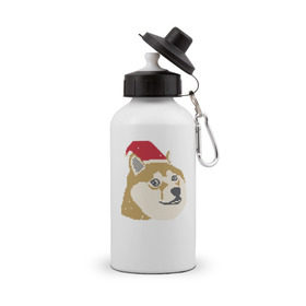 Бутылка спортивная с принтом Doge новогодний в Тюмени, металл | емкость — 500 мл, в комплекте две пластиковые крышки и карабин для крепления | doge | doge новогодний | интернет приколы | новый год | подарок на новый год