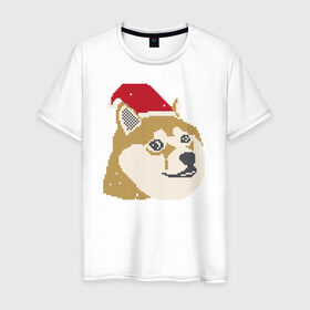 Мужская футболка хлопок с принтом Doge новогодний в Тюмени, 100% хлопок | прямой крой, круглый вырез горловины, длина до линии бедер, слегка спущенное плечо. | Тематика изображения на принте: doge | doge новогодний | интернет приколы | новый год | подарок на новый год