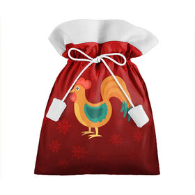 Подарочный 3D мешок с принтом Год петуха в Тюмени, 100% полиэстер | Размер: 29*39 см | Тематика изображения на принте: год петуха | красный | новый год | огненный петух | петух | снежинки