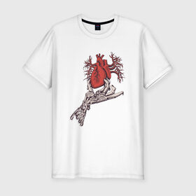 Мужская футболка премиум с принтом Рука и сердце в Тюмени, 92% хлопок, 8% лайкра | приталенный силуэт, круглый вырез ворота, длина до линии бедра, короткий рукав | био | механика | рука | сердце | тату