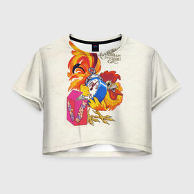 Женская футболка 3D укороченная с принтом Петух символ 2017 в Тюмени, 100% полиэстер | круглая горловина, длина футболки до линии талии, рукава с отворотами | 2017 | новыйгод | петух | подарок | символгода