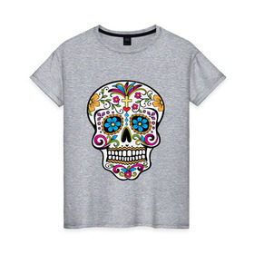 Женская футболка хлопок с принтом День Мертвых в Тюмени, 100% хлопок | прямой крой, круглый вырез горловины, длина до линии бедер, слегка спущенное плечо | день мертвых | мексика | туризм | череп
