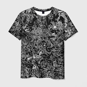 Мужская футболка 3D с принтом Монстры в Тюмени, 100% полиэфир | прямой крой, круглый вырез горловины, длина до линии бедер | background | black | dark | devils | evil | force | ghosts | graphic | monsters | графика | дьяволы | монстры | нечисть | привидения | силы | тёмные | фон | черный
