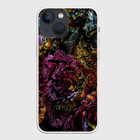 Чехол для iPhone 13 mini с принтом Радужные монстры в Тюмени,  |  | Тематика изображения на принте: background | black | bright | colors | dark | devils | evil | force | ghosts | graphic | monsters | rainbow | spectrum | графика | дьяволы | монстры | нечисть | привидения | радуга | силы | спектр | тёмные | фон | цвета | черный | яркие