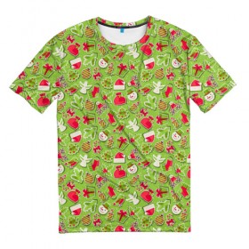 Мужская футболка 3D с принтом С Новым годом! в Тюмени, 100% полиэфир | прямой крой, круглый вырез горловины, длина до линии бедер | happy | new year | зеленый | новогодний | паттерн | рождество
