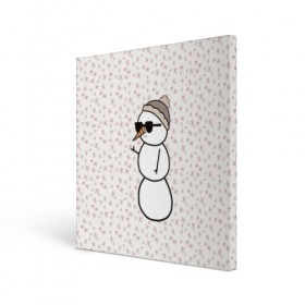 Холст квадратный с принтом Крутой снеговик 2 в Тюмени, 100% ПВХ |  | зима | новогодний | очки | паттерн | рождество | снежинки
