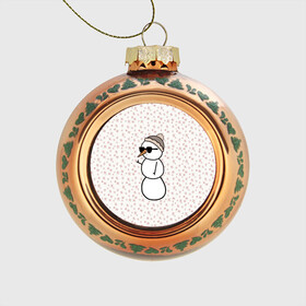 Стеклянный ёлочный шар с принтом Крутой снеговик 2 в Тюмени, Стекло | Диаметр: 80 мм | зима | новогодний | очки | паттерн | рождество | снежинки