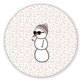 Коврик для мышки круглый с принтом Крутой снеговик 2 в Тюмени, резина и полиэстер | круглая форма, изображение наносится на всю лицевую часть | зима | новогодний | очки | паттерн | рождество | снежинки