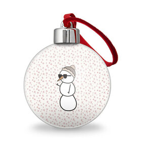 Ёлочный шар с принтом Крутой снеговик 2 в Тюмени, Пластик | Диаметр: 77 мм | Тематика изображения на принте: зима | новогодний | очки | паттерн | рождество | снежинки