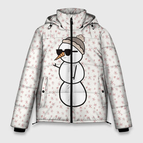 Мужская зимняя куртка 3D с принтом Крутой снеговик 2 в Тюмени, верх — 100% полиэстер; подкладка — 100% полиэстер; утеплитель — 100% полиэстер | длина ниже бедра, свободный силуэт Оверсайз. Есть воротник-стойка, отстегивающийся капюшон и ветрозащитная планка. 

Боковые карманы с листочкой на кнопках и внутренний карман на молнии. | Тематика изображения на принте: зима | новогодний | очки | паттерн | рождество | снежинки