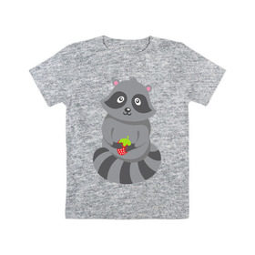 Детская футболка хлопок с принтом Енотик с клубникой в Тюмени, 100% хлопок | круглый вырез горловины, полуприлегающий силуэт, длина до линии бедер | енот | зеленый | клубника | милые животные | милый енотик | прикольные животные