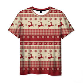 Мужская футболка 3D с принтом Зимние олени в Тюмени, 100% полиэфир | прямой крой, круглый вырез горловины, длина до линии бедер | happy new year | ёлка | зима | олень | праздник | снег | снежинка