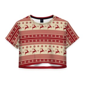 Женская футболка 3D укороченная с принтом Зимние олени в Тюмени, 100% полиэстер | круглая горловина, длина футболки до линии талии, рукава с отворотами | happy new year | ёлка | зима | олень | праздник | снег | снежинка
