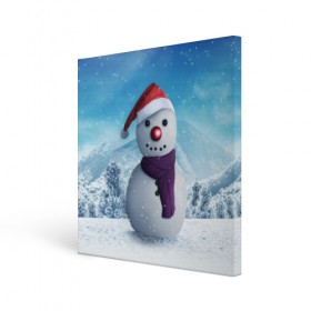 Холст квадратный с принтом Снеговик в Тюмени, 100% ПВХ |  | happy new year | блеск | ёлка | зима | игрушки. праздник | конфетти | новый год | подарки | снег
