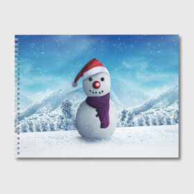Альбом для рисования с принтом Снеговик в Тюмени, 100% бумага
 | матовая бумага, плотность 200 мг. | happy new year | блеск | ёлка | зима | игрушки. праздник | конфетти | новый год | подарки | снег