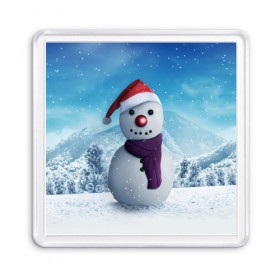 Магнит 55*55 с принтом Снеговик в Тюмени, Пластик | Размер: 65*65 мм; Размер печати: 55*55 мм | happy new year | блеск | ёлка | зима | игрушки. праздник | конфетти | новый год | подарки | снег