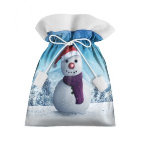 Подарочный 3D мешок с принтом Снеговик в Тюмени, 100% полиэстер | Размер: 29*39 см | Тематика изображения на принте: happy new year | блеск | ёлка | зима | игрушки. праздник | конфетти | новый год | подарки | снег