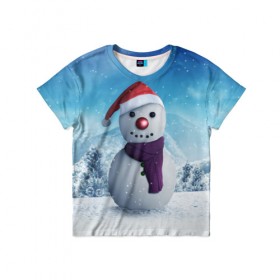 Детская футболка 3D с принтом Снеговик в Тюмени, 100% гипоаллергенный полиэфир | прямой крой, круглый вырез горловины, длина до линии бедер, чуть спущенное плечо, ткань немного тянется | happy new year | блеск | ёлка | зима | игрушки. праздник | конфетти | новый год | подарки | снег