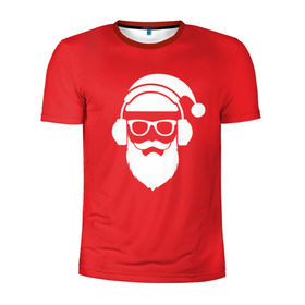 Мужская футболка 3D спортивная с принтом Дед мороз в Тюмени, 100% полиэстер с улучшенными характеристиками | приталенный силуэт, круглая горловина, широкие плечи, сужается к линии бедра | 2017 | аудио | борода | дед мороз | музыка | наушники | новый год | очки | подарки | праздник | усы | хипстер