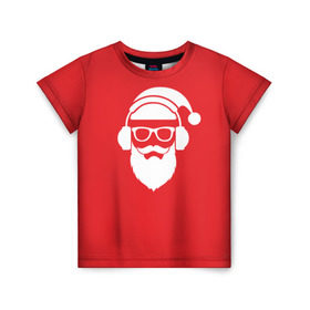 Детская футболка 3D с принтом Дед мороз в Тюмени, 100% гипоаллергенный полиэфир | прямой крой, круглый вырез горловины, длина до линии бедер, чуть спущенное плечо, ткань немного тянется | 2017 | аудио | борода | дед мороз | музыка | наушники | новый год | очки | подарки | праздник | усы | хипстер