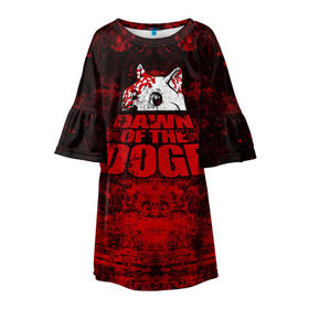 Детское платье 3D с принтом Dawn of the Doge в Тюмени, 100% полиэстер | прямой силуэт, чуть расширенный к низу. Круглая горловина, на рукавах — воланы | dog | doge | walking dead | zombie | додж | зомби | мем | собака | ходячие мертвецы