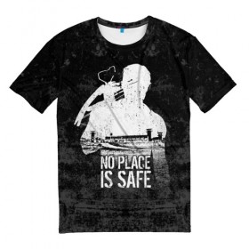 Мужская футболка 3D с принтом No Place is Safe в Тюмени, 100% полиэфир | прямой крой, круглый вырез горловины, длина до линии бедер | bone | carl | rick | skelet | skull | walking dead | zombie | граймс | зомби | карл | кости | рик | скелет | ходячие мертвецы | череп