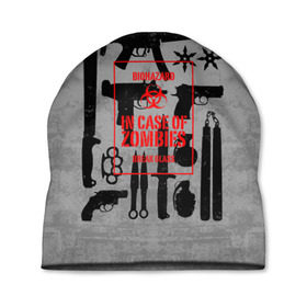 Шапка 3D с принтом Арсенал против зомби в Тюмени, 100% полиэстер | универсальный размер, печать по всей поверхности изделия | bone | carl | rick | skelet | skull | walking dead | zombie | автомат | арсенал | граймс | граната | зомби | карл | оружие | пистолет | рик | ходячие мертвецы