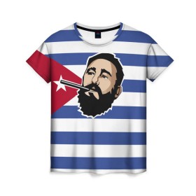 Женская футболка 3D с принтом Fidel Castro в Тюмени, 100% полиэфир ( синтетическое хлопкоподобное полотно) | прямой крой, круглый вырез горловины, длина до линии бедер | castro | che | fidel | guevara | гевара | кастро | фидель | че