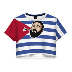 Женская футболка 3D укороченная с принтом Fidel Castro в Тюмени, 100% полиэстер | круглая горловина, длина футболки до линии талии, рукава с отворотами | castro | che | fidel | guevara | гевара | кастро | фидель | че