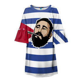Детское платье 3D с принтом Fidel Castro в Тюмени, 100% полиэстер | прямой силуэт, чуть расширенный к низу. Круглая горловина, на рукавах — воланы | castro | che | fidel | guevara | гевара | кастро | фидель | че