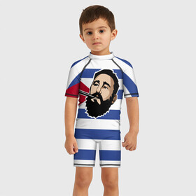 Детский купальный костюм 3D с принтом Fidel Castro в Тюмени, Полиэстер 85%, Спандекс 15% | застежка на молнии на спине | castro | che | fidel | guevara | гевара | кастро | фидель | че
