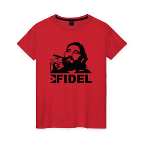 Женская футболка хлопок с принтом Фидель, Кастро в Тюмени, 100% хлопок | прямой крой, круглый вырез горловины, длина до линии бедер, слегка спущенное плечо | castro | che | fidel | guevara | гевара | кастро | фидель | че