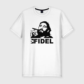 Мужская футболка премиум с принтом Фидель, Кастро в Тюмени, 92% хлопок, 8% лайкра | приталенный силуэт, круглый вырез ворота, длина до линии бедра, короткий рукав | castro | che | fidel | guevara | гевара | кастро | фидель | че