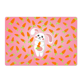 Магнитный плакат 3Х2 с принтом Зайчик с морковкой в Тюмени, Полимерный материал с магнитным слоем | 6 деталей размером 9*9 см | зайчик | заяц | милые животные | морковка | прикольные животные | розовый