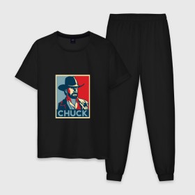 Мужская пижама хлопок с принтом Чак Норрис в Тюмени, 100% хлопок | брюки и футболка прямого кроя, без карманов, на брюках мягкая резинка на поясе и по низу штанин
 | интернет | мем | норис | прикол