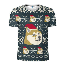 Мужская футболка 3D спортивная с принтом Doge новогодний в Тюмени, 100% полиэстер с улучшенными характеристиками | приталенный силуэт, круглая горловина, широкие плечи, сужается к линии бедра | 2017 | doge | doge новогодний | интернет приколы | новый год | подарок на новый год