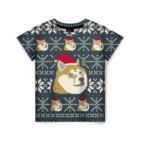 Детская футболка 3D с принтом Doge новогодний в Тюмени, 100% гипоаллергенный полиэфир | прямой крой, круглый вырез горловины, длина до линии бедер, чуть спущенное плечо, ткань немного тянется | 2017 | doge | doge новогодний | интернет приколы | новый год | подарок на новый год