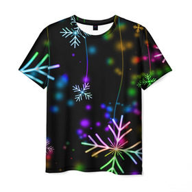 Мужская футболка 3D с принтом Новогодняя ночь в Тюмени, 100% полиэфир | прямой крой, круглый вырез горловины, длина до линии бедер | Тематика изображения на принте: happy new year | конфетти | снежинки