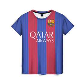Женская футболка 3D с принтом Neymar (форма) в Тюмени, 100% полиэфир ( синтетическое хлопкоподобное полотно) | прямой крой, круглый вырез горловины, длина до линии бедер | barca | barcelona | неймар