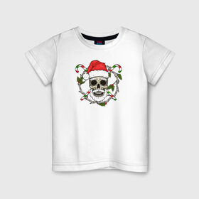 Детская футболка хлопок с принтом Череп-санта в Тюмени, 100% хлопок | круглый вырез горловины, полуприлегающий силуэт, длина до линии бедер | christmas | hipster | new year | winter | зима | новый год | рождество | санта | хипстер